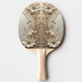 Modern White Flowers Pearls Ping Pong Paddle 卓球ラケット (裏面)