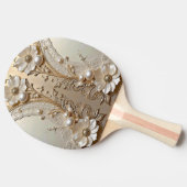 Modern White Flowers Pearls Ping Pong Paddle 卓球ラケット (横)