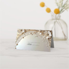 Modern White Flowers Pearls Place Card プレイスカード