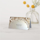Modern White Flowers Pearls Place Card プレイスカード (裏面)