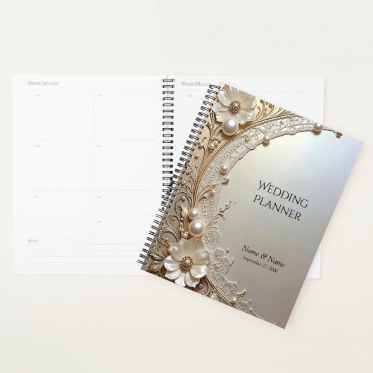 Modern White Flowers Pearls Planner プランナー手帳 (ディスプレー)
