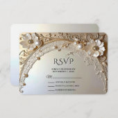 Modern White Flowers Pearls RSVP Card (正面/裏面)
