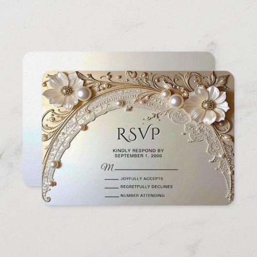 Modern White Flowers Pearls RSVP Card (正面/裏面)