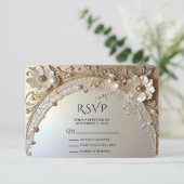 Modern White Flowers Pearls RSVP Card (スタンド正面)