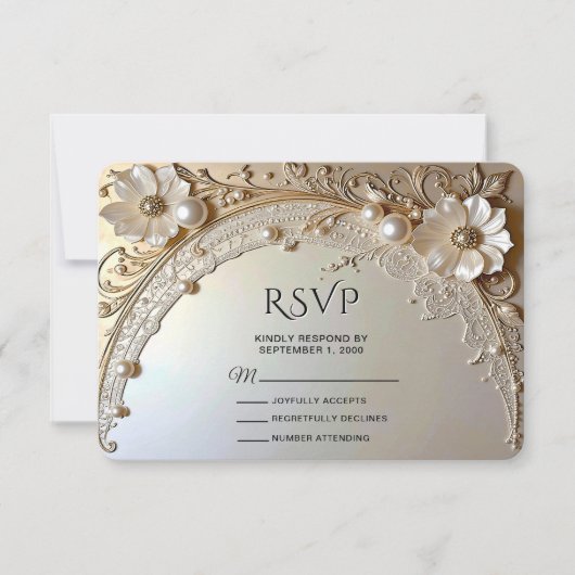 Modern White Flowers Pearls RSVP Card (正面)