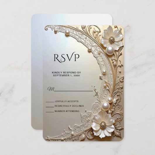 Modern White Flowers Pearls RSVP Card (正面/裏面)