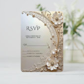 Modern White Flowers Pearls RSVP Card (スタンド正面)