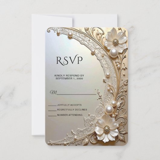 Modern White Flowers Pearls RSVP Card (正面)
