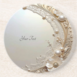 Modern White Flowers Pearls Sandstone Coaster コースター