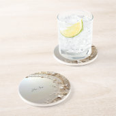 Modern White Flowers Pearls Sandstone Coaster コースター (側面)