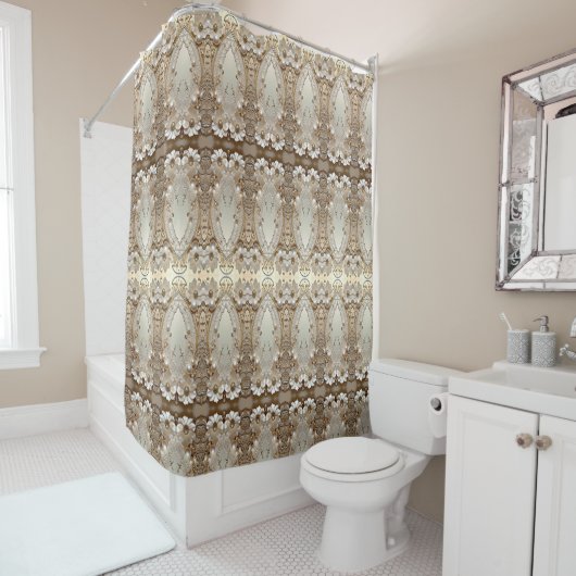 Modern White Flowers Pearls Shower Curtain シャワーカーテン (インサイチュ)