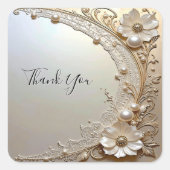 Modern White Flowers Pearls Sticker スクエアシール (正面)