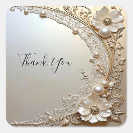 Modern White Flowers Pearls Sticker スクエアシール