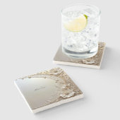 Modern White Flowers Pearls Stone Coaster ストーンコースター (横)