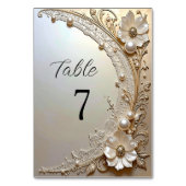 Modern White Flowers Pearls Table Number テーブルナンバー (裏面)