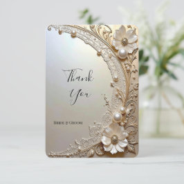 Modern White Flowers Pearls Thank You Card サンキューカード