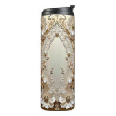 Modern White Flowers Pearls Thermal Tumbler タンブラー (回転左)