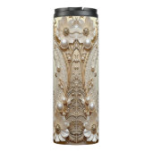 Modern White Flowers Pearls Thermal Tumbler タンブラー (裏面)