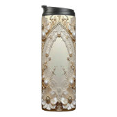 Modern White Flowers Pearls Thermal Tumbler タンブラー (回転右)