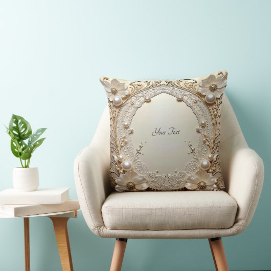 Modern White Flowers Pearls Throw Pillow クッション (椅子)