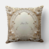 Modern White Flowers Pearls Throw Pillow クッション (裏面)