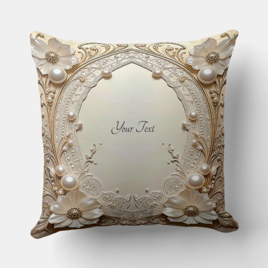Modern White Flowers Pearls Throw Pillow クッション (裏面)