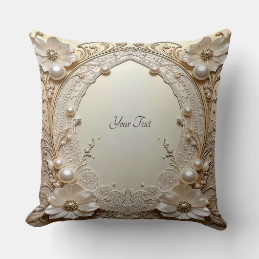 Modern White Flowers Pearls Throw Pillow クッション (正面)