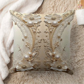 Modern White Flowers Pearls Throw Pillow クッション (ブランケット)