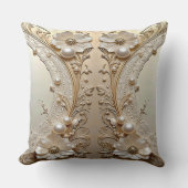 Modern White Flowers Pearls Throw Pillow クッション (正面)