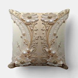 Modern White Flowers Pearls Throw Pillow クッション