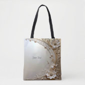Modern White Flowers Pearls Tote Bag トートバッグ (正面)