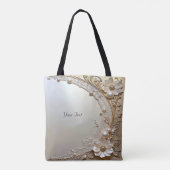 Modern White Flowers Pearls Tote Bag トートバッグ (裏面)