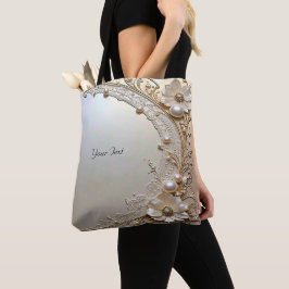 Modern White Flowers Pearls Tote Bag トートバッグ
