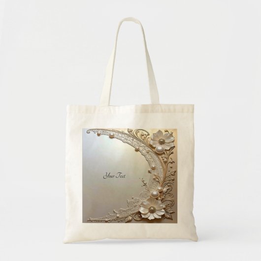 Modern White Flowers Pearls Tote Bag トートバッグ (正面)