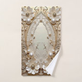 Modern White Flowers Pearls Towel Set バスタオルセット (ハンドタオル)
