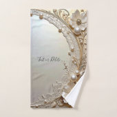 Modern White Flowers Pearls Towel Set バスタオルセット (ハンドタオル)