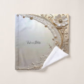 Modern White Flowers Pearls Towel Set バスタオルセット (ウォッシュタオル)