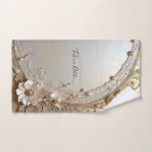 Modern White Flowers Pearls Towel Set バスタオルセット (ハンドタオル)