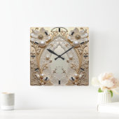 Modern White Flowers Pearls Wall Clock スクエア壁時計 (ホーム)