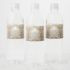 Modern White Flowers Pearls Water Bottle Label ペットボトルラベル