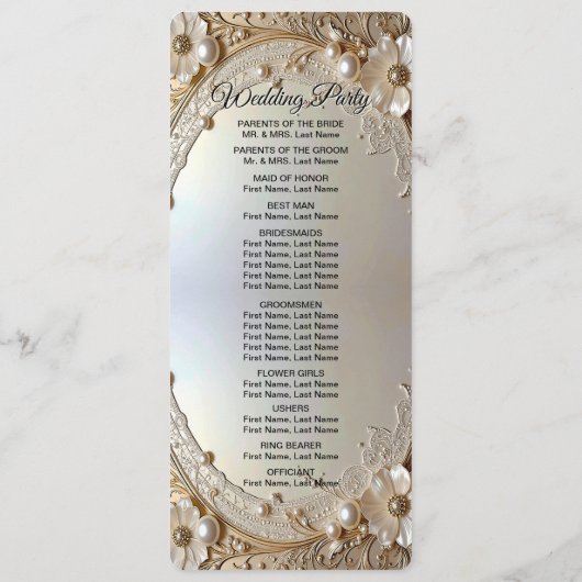 Modern White Flowers Pearls Wedding Program プログラム (裏面)