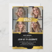 Modern White Gold 4Photo Graduation Party  招待状 (正面)