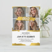 Modern White Gold 4Photo Graduation Party  招待状 (スタンド正面)