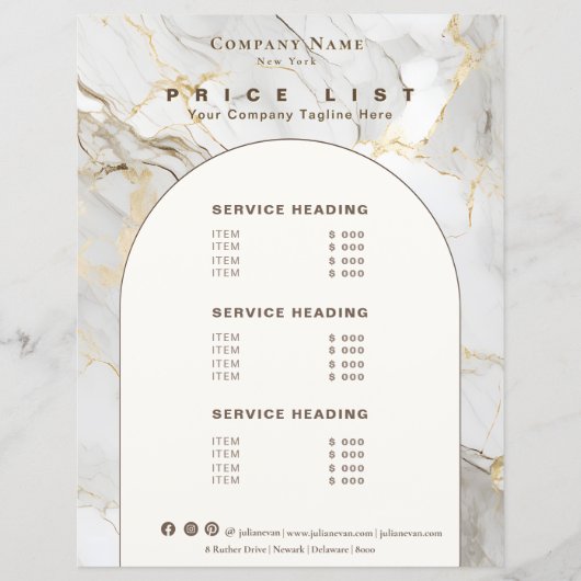 Modern White Gold Agate Beauty Service Price List (正面)