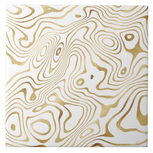 Modern White Gold Marble Abstract タイル (正面)