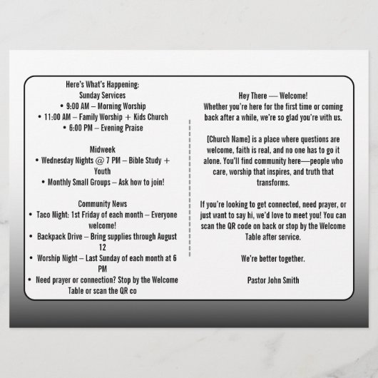 Modern White Gradient Church Bulletin チラシ (裏面)