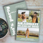 Modern White & Green 3 Photo Grad Party 招待状