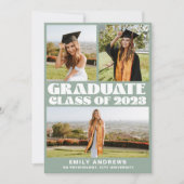 Modern White & Green 3 Photo Grad Party 招待状 (正面)