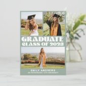 Modern White & Green 3 Photo Grad Party 招待状 (スタンド正面)