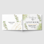 Modern White & Green Floral Watercolor Wedding  ゲストブック (全面)